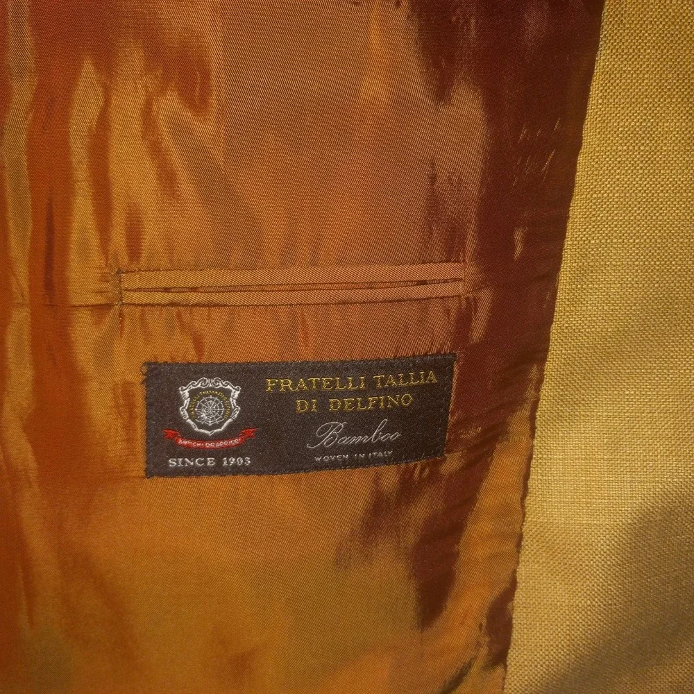 Fratelli Tallia Di Delfino 44R Bamboo Sport Coat Brown Blazer Italy Fabric